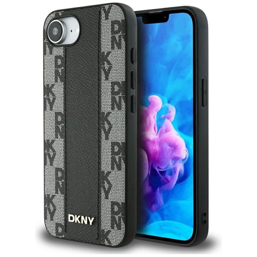 DKNY Bőr Kockás Mono Minta MagSafe iPhone 16e Tok - Fekete DKNY Bőr Kockás Mono Minta MagSafe iPhone 16e Tok - Fekete