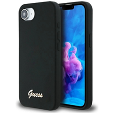 Guess Szilikon Script Fém Logó MagSafe iPhone 16e tok - Fekete
