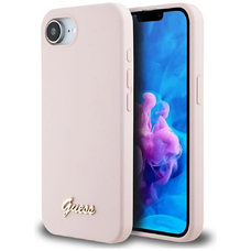 Guess Szilikon Script Fém Logó MagSafe iPhone 16e tok - Rózsaszín
