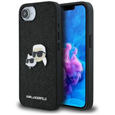 Karl Lagerfeld Fixed Glitter Karl&Choupette Heads Metal Pin iPhone 16e tok - Fekete