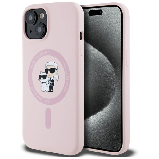 Karl Lagerfeld Szilikon Karl&Choupette MagSafe iPhone 15 Plus tok - Pink Karl Lagerfeld Szilikon Karl&Choupette MagSafe iPhone 15 Plus tok - Pink