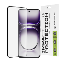  Techsuit - 111D Teljes fedésű / Teljes ragasztású üveg / 3D ívelt kijelző - Oppo Reno12 - Fekete üvegfólia