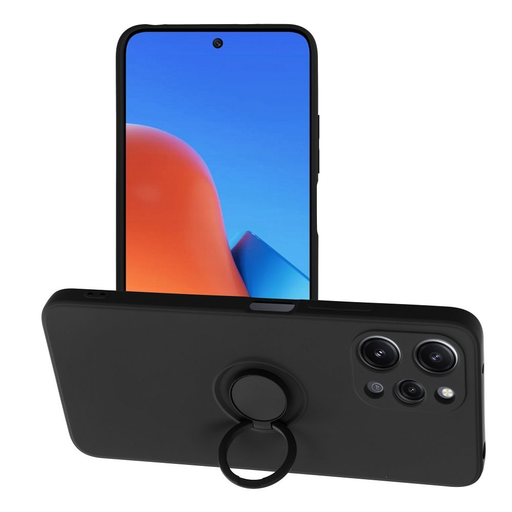 Szilikon gyűrűs tok Xiaomi Redmi 12 4G fekete tok Szilikon gyűrűs tok Xiaomi Redmi 12 4G fekete tok