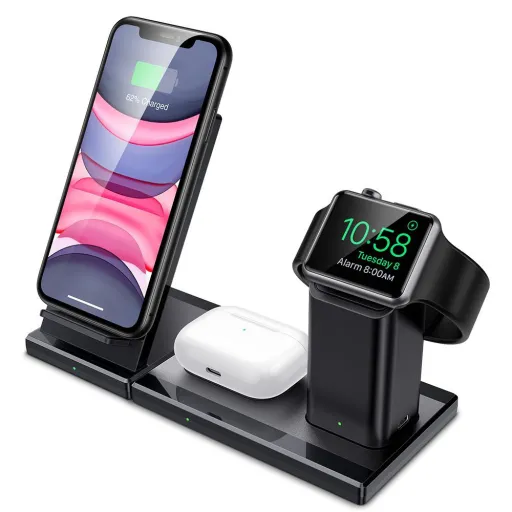 ESR 3in1 Vezeték nélküli gyorstöltő állvány fekete, töltőállomás (Airpods, Apple Watch, iPhone)