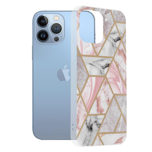 Techsuit - Márvány Sorozat - iPhone 13 Pro Max - Rózsaszín Hex tok Techsuit - Márvány Sorozat - iPhone 13 Pro Max - Rózsaszín Hex tok