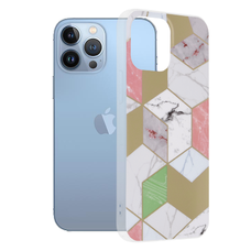 Techsuit - Márvány sorozat - iPhone 13 Pro Max - Lila Hexagon tok