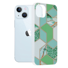  Techsuit - Márvány sorozat - iPhone 13 - zöld hatszög tok