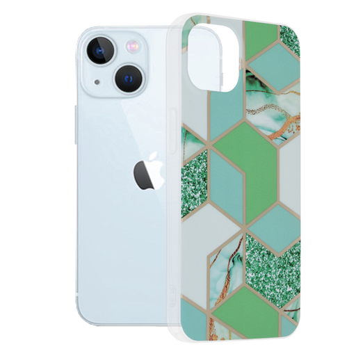 Techsuit - Márvány sorozat - iPhone 13 - zöld hatszög tok Techsuit - Márvány sorozat - iPhone 13 - zöld hatszög tok