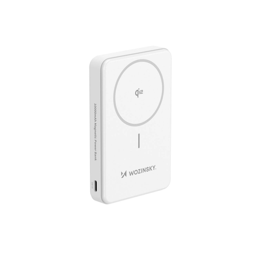 Wozinsky WLWP-10KA0Y3WS 22,5W PD Qi2 10000 mAh powerbank állvánnyal, 1x USB-A, 1x USB-C - fehér