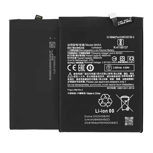  OEM - Okostelefon Akkumulátor BN5A (18718) - Xiaomi Redmi 10 / Redmi Note 10 5G / Poco M3 Pro - 5000mAh - Fekete