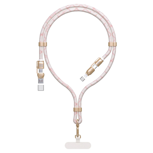Dudao L20MAX 4 az 1-ben kábel / nyakpánt USB-A / USB-C / Lightning PD QC 65W 1,5m - Rózsaszín