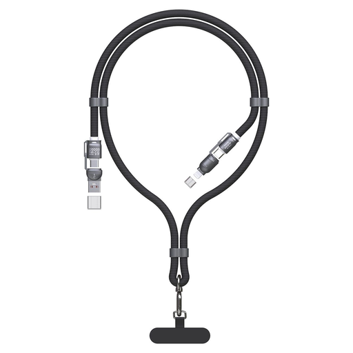 Dudao L20MAX 4 az 1-ben Kábel / Nyakpánt USB-A / USB-C / Lightning PD QC 65W 1,5m - Fekete