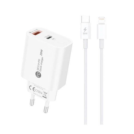 A6MaxL 20W USB-A USB-C Hálózati Töltő 1m USB-C - Lightning Kábellel - Fehér