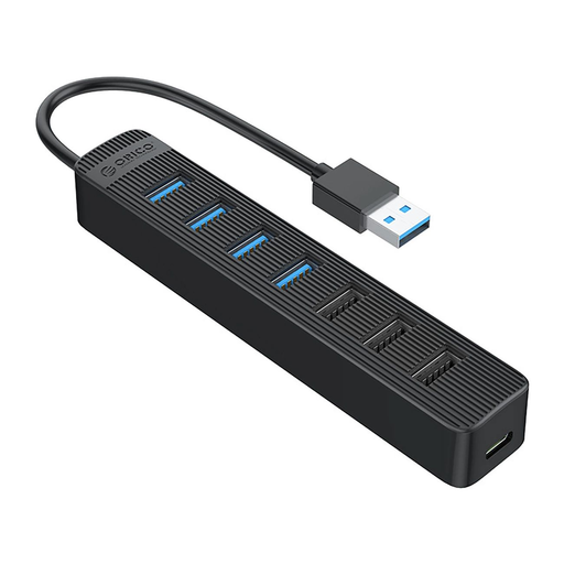 Orico TWU32-4A USB-A 3.0 hub / 4x USB-A 3.0 + 3x USB-A 2.0 + USB-C 5V/3A - fekete
