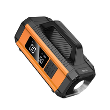 HOCO powerbank 10000 mAh autós vészindítóval, kompresszorral és LED lámpával, 18W QS4 narancs-fekete