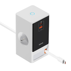  Baseus - Hosszabbító PowerCombo (PSLR000602) - USB, 2xType-C, Schuko, 65W - Fehér