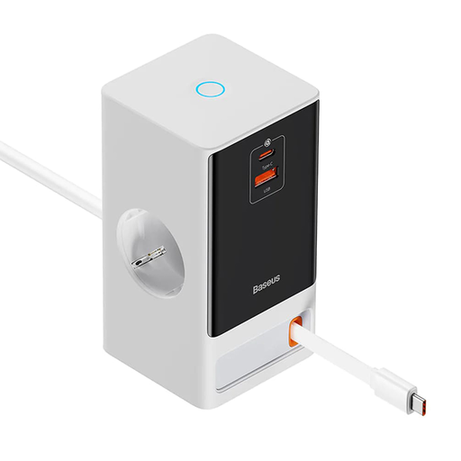  Baseus - Hosszabbító PowerCombo (PSLR000602) - USB, 2xType-C, Schuko, 65W - Fehér