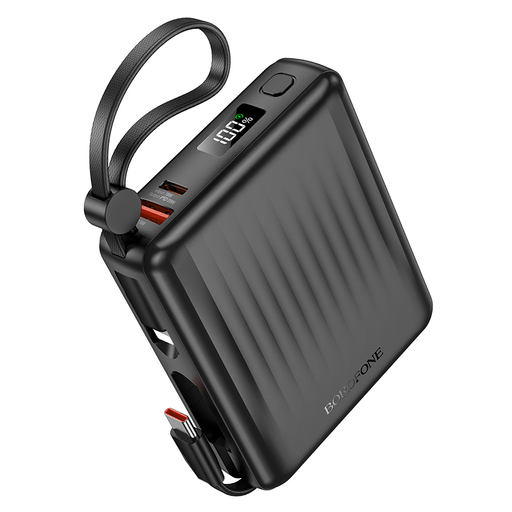 Borofone Power Bank 15000mAh BJ70A Vigorous - USB + Type C - QC 3.0 PD 20W Type C és Lightning kábelekkel fekete