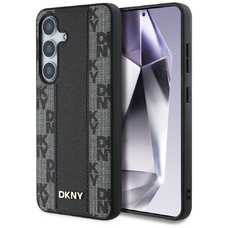 DKNY bőr kockás minta MagSafe Samsung Galaxy S25 tok, fekete