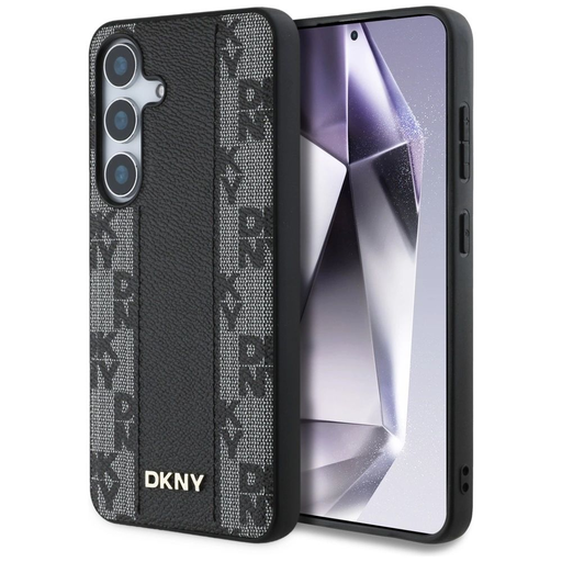 DKNY bőr kockás minta MagSafe Samsung Galaxy S25 tok, fekete DKNY bőr kockás minta MagSafe Samsung Galaxy S25 tok, fekete