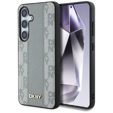 DKNY Leather Checkered Pattern MagSafe tok Samsung Galaxy S25 taupe