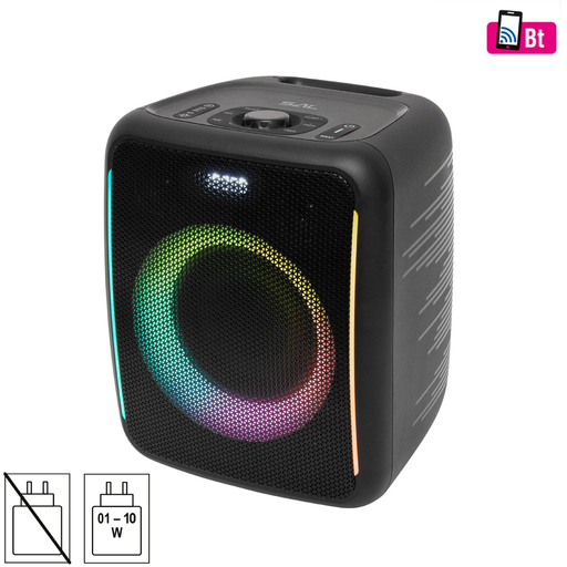SAL BTCUBE hordozható Boombox, vezeték nélküli hangszóró, 70 watt, 3 hangszóró, Bluetooth TWS, IPX4, beépített akkumulátor