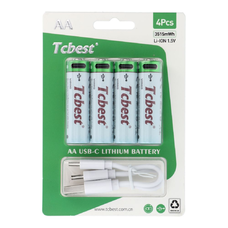 TCBEST tölthető elem R6 (AA) 950 mAh Type C csatlakozóval + USB A - 4 x Type C kábel, 4 darab