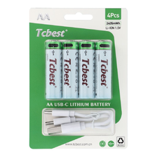 TCBEST újratölthető elem R6 (AA) 650 mAh Type C csatlakozóval + USB A – 4 x Type C kábel 4 db