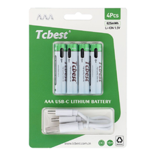 TCBEST tölthető elem R3 (AAA) 220 mAh Type C aljzattal + USB A - 4 x Type C kábel 4 db