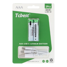 TCBEST tölthető elem R3 (AAA) 220 mAh Type C csatlakozóval + USB A-tól 2 x Type C-ig kábel 2 db