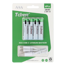 TCBEST tölthető elem R3 (AAA) 180 mAh Type C aljzattal + USB A - 4 x Type C kábel 4 db,