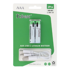 TCBEST tölthető elem R3 (AAA) 180 mAh aljzattal Type C + kábel USB A - 2 x Type C 2 db