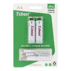 TCBEST tölthető elem R6 (AA) 1100 mAh Type C csatlakozóval + USB A - 2 x Type C kábel 2 db