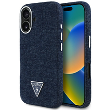 Guess HC MagSafe FW Farmerszövet Triangle Logo tok iPhone 16 Kék