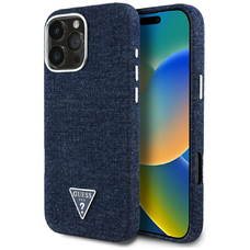 Guess HC MagSafe FW Denim Triangle Logó tok iPhone 16 Pro Kék