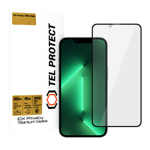 10X Privacy Titanium üvegfólia iPhone 13 / 13 Pro / 16e (boríték)