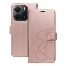 MEZZO fliptok XIAOMI Redmi Note 14 4G (GLOBAL - 164,84mm x 78,15mm x 8,16mm) méretben, rózsa arany mackó mintával tok