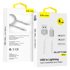Blavec Raptor fonott kábel - USB to Lightning - 2,4A 1 méter (CRA-UL24WS10) fehér-ezüst,