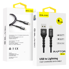 Blavec Raptor fonott Lightning USB kábel - USB - 2,4A 1 méter (CRA-UL24BG10) fekete-szürke