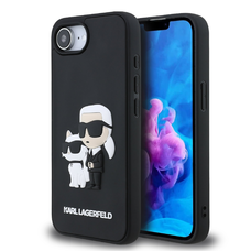 Karl Lagerfeld 3D Rubber Karl és Choupette fekete tok iPhone 16e-hez