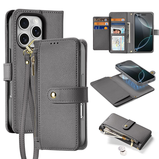 Dux Ducis Lawa bőrtok iPhone 16 Pro Max készülékhez levehető mágneses pénztárcával - Szürke tok Dux Ducis Lawa bőrtok iPhone 16 Pro Max készülékhez levehető mágneses pénztárcával - Szürke tok