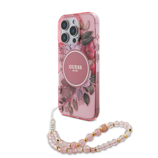 Guess IML Virág Gyöngy Pánt MagSafe tok iPhone 15 Pro Max Pink