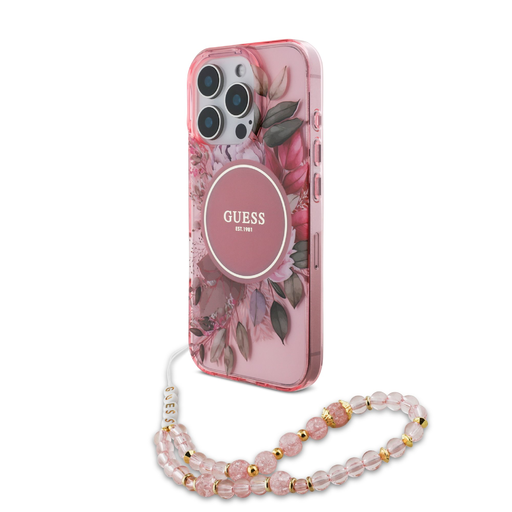 Guess IML Virág Gyöngy Pánt MagSafe tok iPhone 15 Pro Max Pink Guess IML Virág Gyöngy Pánt MagSafe tok iPhone 15 Pro Max Pink