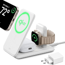  ESR - Prémium 3 az 1-ben Utazó Vezeték Nélküli Töltő Szett (2C569A) - iPhone-hoz, MFi Apple Watch-hoz, AirPods-hoz, Qi2 15W - Fehér
