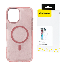 Wozinsky Glitter tok MagSafe kompatibilitással Samsung Galaxy S25-höz - Rózsaszín csillámokkal tok