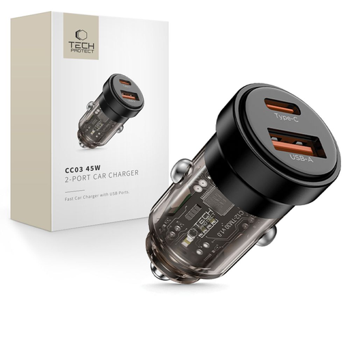 Tech-protect Cc03 2-portos autós töltő Pd45w/qc3.0 Fekete