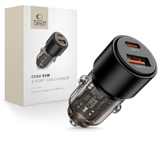 Tech-protect Cc03 2-portos autós töltő Pd95w/qc3.0 Fekete