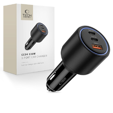 Tech-Protect CC04 3-portos autós töltő PD130W fekete