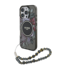 Guess IML Flowers Pearl Strap MagSafe tok iPhone 16 Pro Max fekete