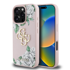 Guess PU Grained Roses 4G Metal Logo tok iPhone 16 Pro Pink